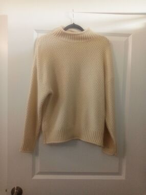 Women's Cozy Cream Textured Cowl Neck Sweater Size Medium By Zesica